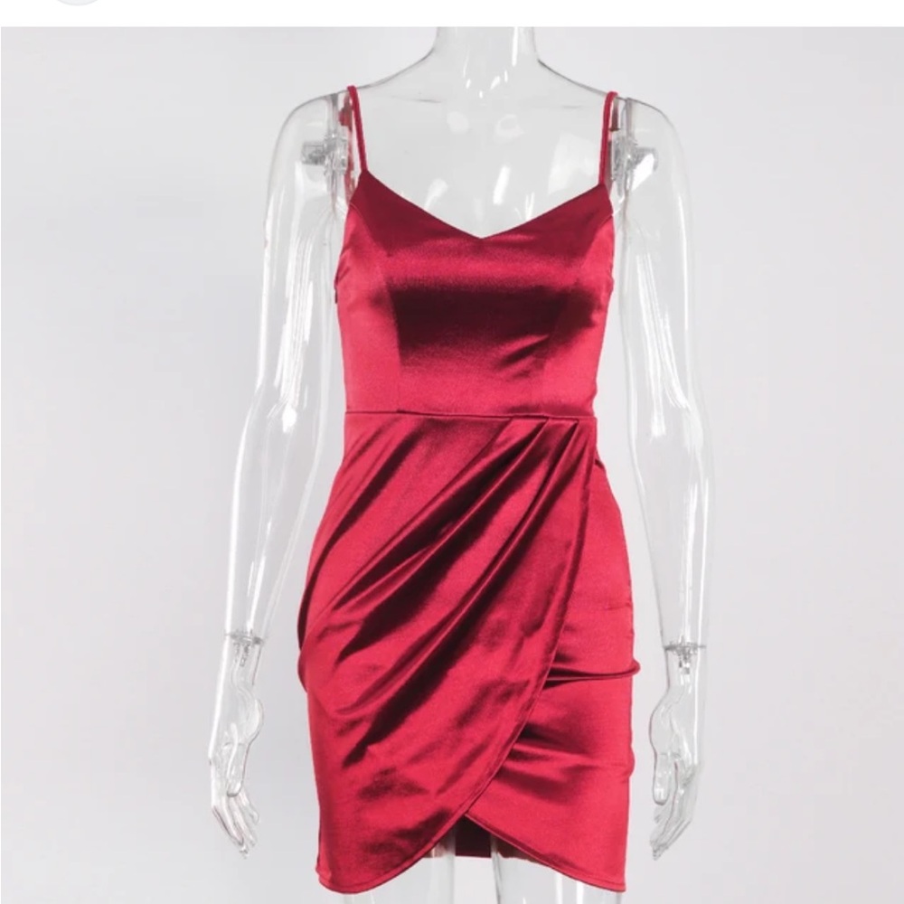 Red satin wrap dress from LuLus size medium